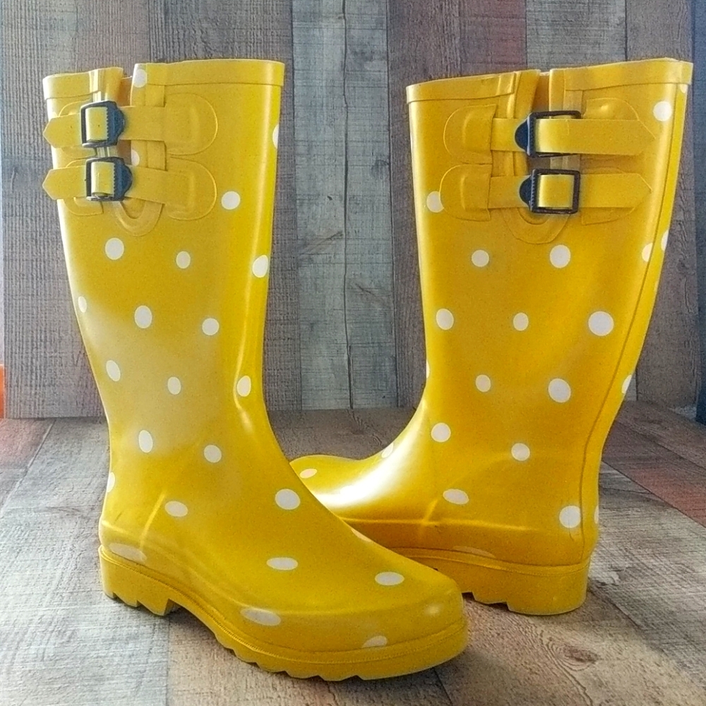 Target brand yellow polka dot rain boots